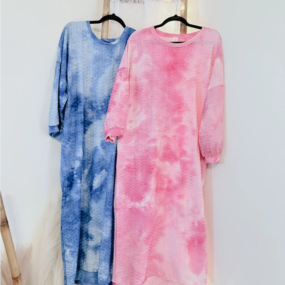 Tie-Dye Waffle knit Midi Dresses - - Picture 1 of 5